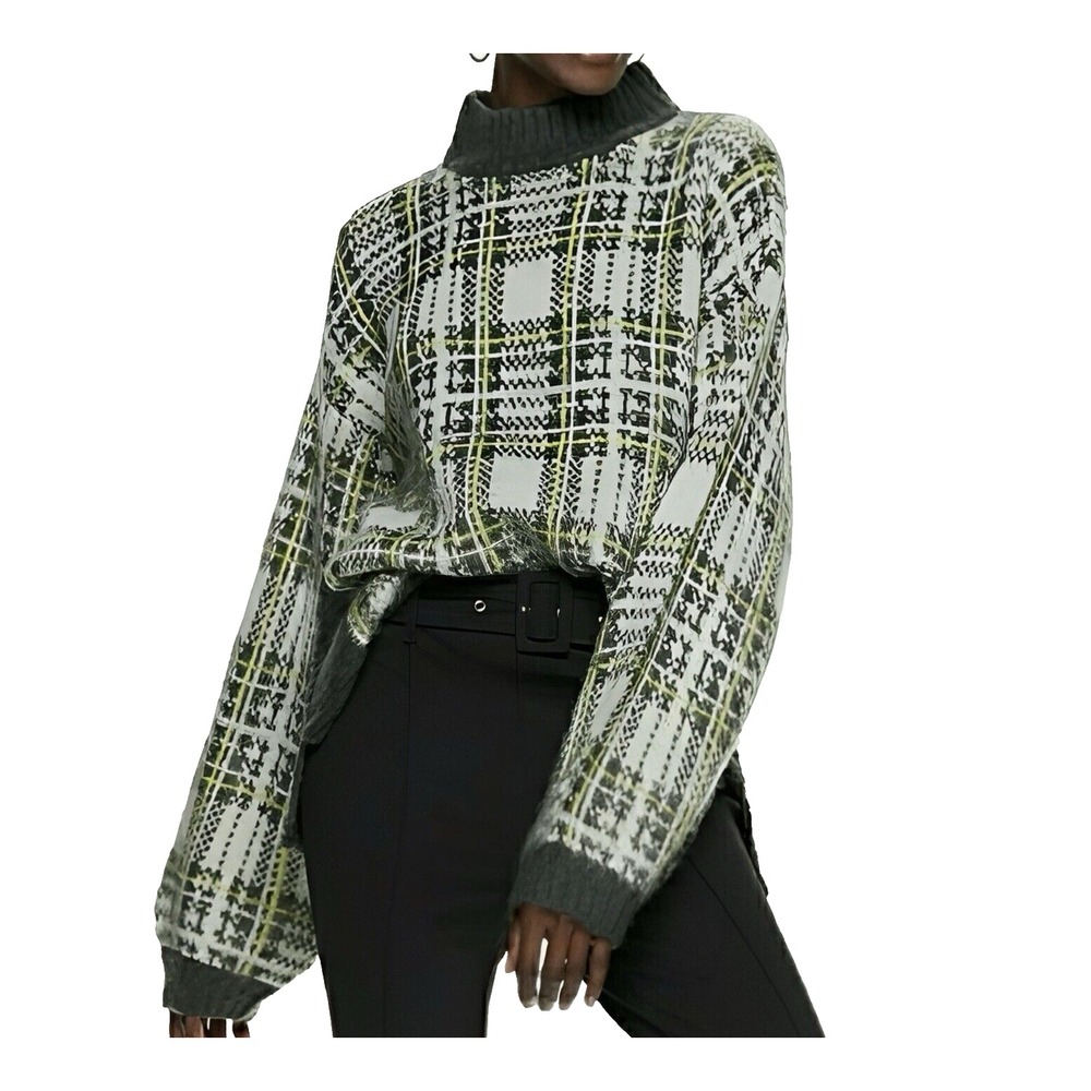 NWT Nine West Womens Plaid Mock Neck‎ Sweater Size Large